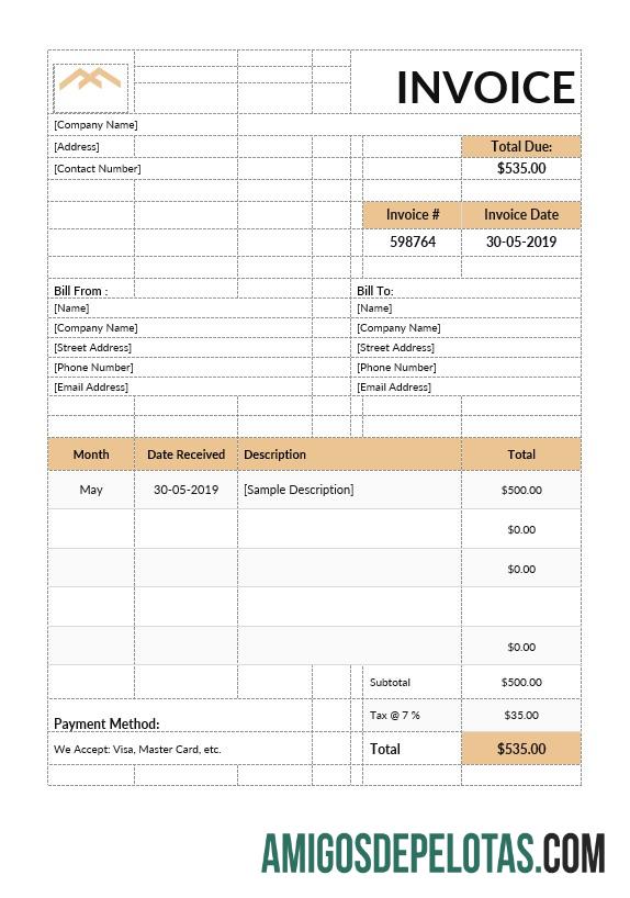 em branco Modelo de fatura de aluguel mensal